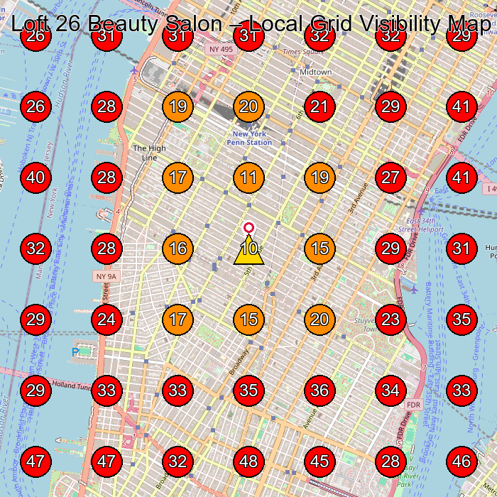 Loft 26 Beauty Salon GeoGrid visibility map for Beauty Salon in New York